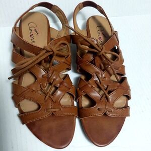 Mia Amore Sandal Shoes Womens 7.5 Brown Casual Braided Leather Adjustable Tie